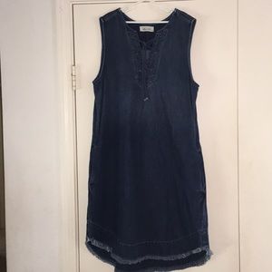 Bella Dahl Denim Fringe Tie Up Dress Medium M